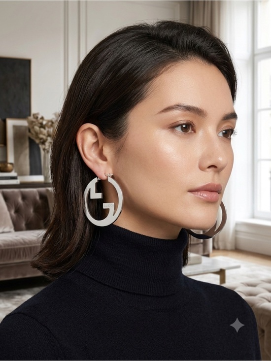 Fashion jewelry Jewelry - Fashion Jewelry Silver Logo Cutout Hoop Earrings